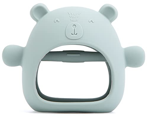 AULEGE Silicone Baby Teether Toy for Infants 3+ Months, Anti-Drop Silicone Baby Mitten Teether for Soothing Teething Pain Relief, Baby Chew Toys for Sucking Needs, BPA Free, Moody Blue