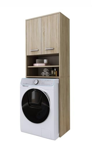 3E 3xE living.com Mobili per la lavatrice con due armadi, due ripiani e una lavatrice, D: A: 180 cm, L: 64 cm, P: 30 cm, quercia Sonoma