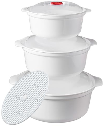 POYIPI 3 Piece Microwave Bowls with Lids Microwave Safe Bowls Microwavable Dishes for Heating Food, Dorm Kitchen Essentials, Cookware Kitchen Supplies, BPA Free