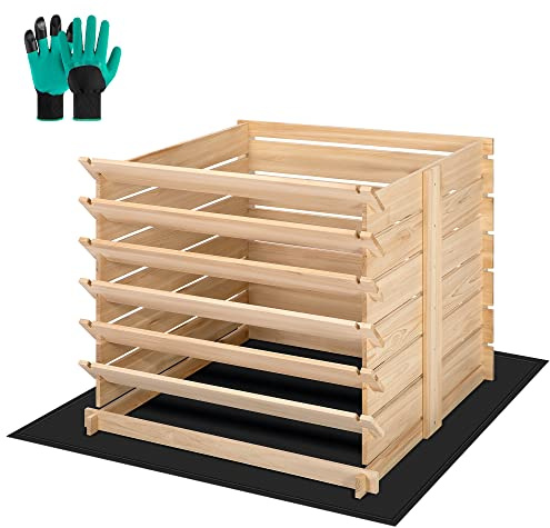 VIVOSUN Wooden Compost Bin, Removable Front Door, Easy to Setup for Backyard, Lawn (Black with Gloves and Liner)