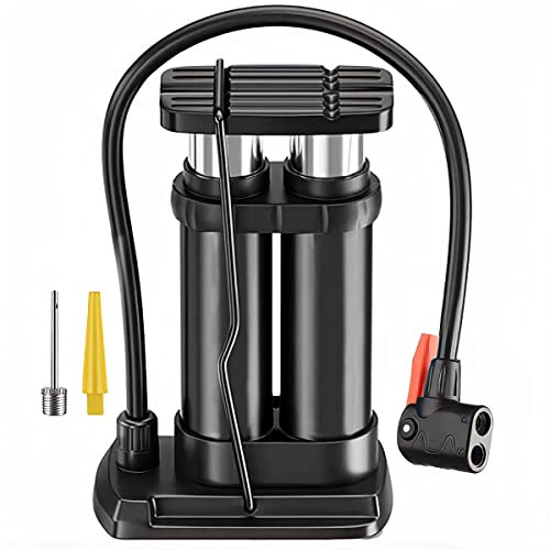 Portable Bike Floor Pump,Double Barrel Foot Pump Bike Pump Bicycle Tire Air Pump Mini Floor Pump with Presta and Schrader Valve for Road Bike Tyre,MTB,Air Cushion,Balls