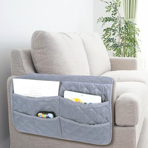 NiCoLa Armrest Covers for Sofa, Grey Chair Arm Covers, Washable Armchair Arm Covers with 6 Pockets for Sofas, Recliner Chair, Armchairs