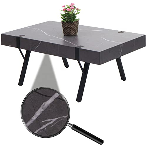 Mendler Couchtisch HWC-L54 Metall 43x110x60cm - Marmor-Optik grau | Wohnzimmertisch, Beistelltisch, Sofatisch