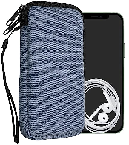 kwmobile Canvas Phone Pouch XL - 6.7/6.8 - Universal Cell Sleeve Mobile Bag with Zipper and Soft Microfibre Lining - Denim