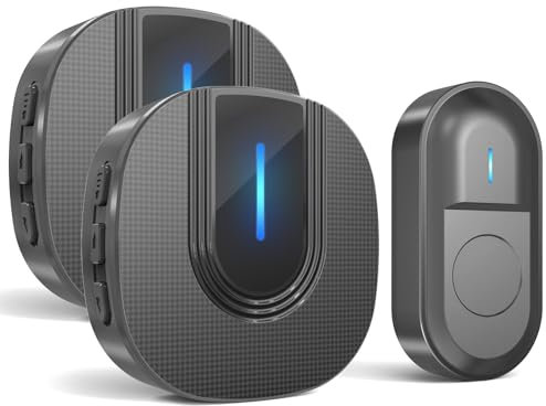 Wireless Doorbell, Waterproof Wall Plug-in Cordless Door Chime Kit with 1,000 Feet / 300M Range, 55 Chimes, 5-Level Volume & Blue Light, Battery Operated Button