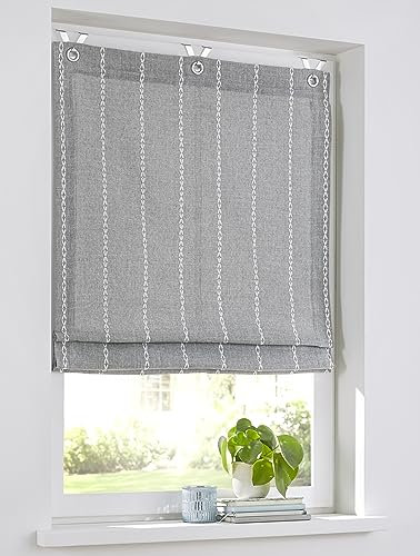 Raya - Tenda a pacchetto con occhielli, colore grigio opaco, leggermente oscurante, a righe, in poliestere, facile da pulire, 45 x 130 cm