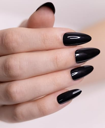 AiN Katy - Glänzende Nachtschönheit Almond - nägel zum aufkleben - 24 Stück - press on nails long - fertig zum aufkleben selbstklebend set lang rosa schwarz rot künstliche fingernägel zum aufkleben