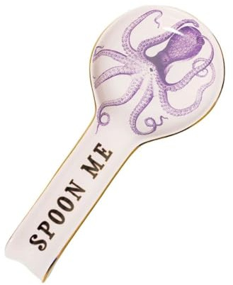 Yvonne Ellen Octopus Ceramic Spoon Rest – Multi Coloured Ceramic Teaspoon & Cooking Spoon Holder, Cooking Utensil Rest, Teabag Holder, Decorative China Cooking Spoon Rest for Kitchen, 27 x 12 x 3 cm
