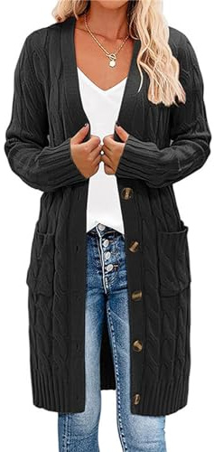 Gilet Long Femme Cardigan Manteau Veste Tricoté Chic Elegant Automne Hiver Vêtements Noir 3XL