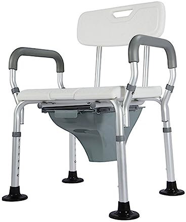 Dusch und Toilettenstuhl Fahrbar Höhenverstellbar mit Rutschfester Gummimatte Abnehmbare Rückenlehne und Armlehne Geeignet for Ältere Menschen mit Eingeschränkter Mobilität