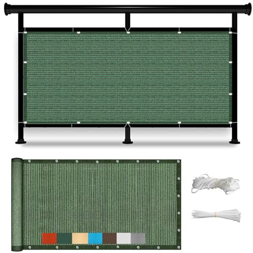 Balkon Sichtschutz 75 x 600 cm Blickdichte Windschutz Privatsphäre Balkonsichtschutz für Balkon Garten mit Ösen, Kabelbinder für Balkon Garten, Dunkelgrün