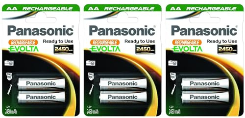 PANASONIC Lot de 3 Blisters de 2 Piles Rechargeables Evolta AA (Mignon)/HR6 2450 mAh - 1,2V