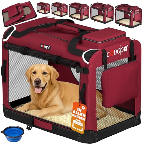 CADOCA® Hundebox faltbar Transportbox XXXL 101x70x70cm robust atmungsaktiv Transporttasche Auto Rückbank Haustiertransportbox Hundetragetasche Dunkelrot