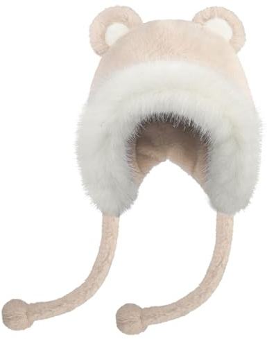 FakeFace Bonnet de Polaire pour Enfant Bonnet Chaud Ours d’Hiver avec Oreillettes Chapeau en Peluche Mignon Doux Chaud Coupe-Vent pour Fille Garçon 3-12 Ans