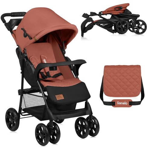 LIONELO Emma Plus Kinderwagen bis zu 15 kg, Kindersportwagen, leicht modern klein Buggy mit Liegeposition, zusammenklappbar, große Räder, großer Korb, Tasche Stone