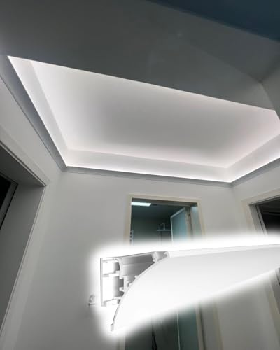 Molduras Techo Difusor de Molduras de Techo para Uso en Interiores, Iluminación Indirecta, Moldura de Canaleta LED de Aluminio, Difusor de Tira LED Lineal para Cine/ Armario/ Gabinete(0.5m/19.7in/1.6f