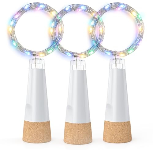 KOBWA Bottle Lights with Cork, USB Rechargeable Wine Bottle Light Battery Operated Jars Fairy Lights, 2025 Upgraded String Lights for Xmas Decorations(Multi-Colour, 3 Pack)