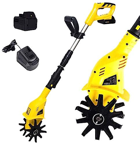 Electric Small Rotavator,Garden Tiller, 20V Electric Cordless Hand Tiller Cultivator - Rechargeable Lithium Battery - Portable Soil Tiller Rotavator for Gardens, Vegetable Plots - with Charger!