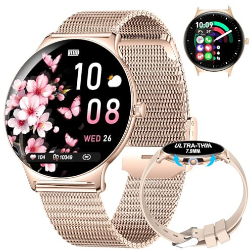 HIRREO Smart Watch for Women Answer/Make Calls, 1.43 AMOLED Ultra-thin Display, 100+ Sports Modes Fitness Tracker Smartwatch Message Notification Music DIY Watch 5ATM Waterproof for Android iOS