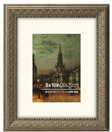 Eitida 8x10 in Antique Bronze Ornate Classic Picture Frame, Matted for 5x7 Photos, Real Glass Protection, Tabletop or Wall Mounting Display