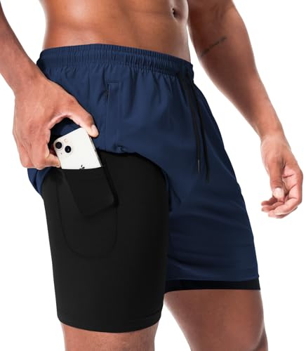 Superora Short d'entraînement Course 2 en 1 pour Hommes‌ - Compression Séchage Rapide Double Couche Fitness avec Poche Smartphone Intégrée