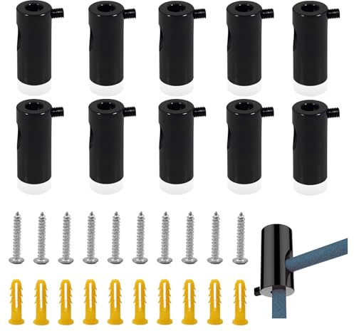 Affenschaukel, 10 Stück Zweiteilige Wand- und Deckenpins Kabelbefestigung Aufputz-Kabelhalter mit Schrauben und Dübeln für Lampe Textilkabel DIY (Schwarz)
