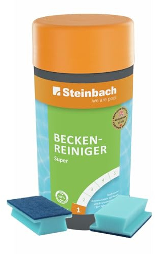 Steinbach | Reinigungsset für Pools | Beckenreiniger Super 1 l + Handschrubber Doppelpack | gegen Kalk, Rost & Schmutz | für Frühjahrsreinigung | Innen- & Außenpools geeignet
