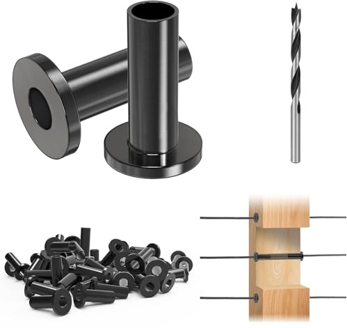 Steel DN Mate 200 Pack Stainless Steel Protector Sleeves for 1/8”, 5/32, 3/16 Wire Rope Cable, Black Cable Railing Kit Hardware for Wood Post, T316 Marine Grade DB58