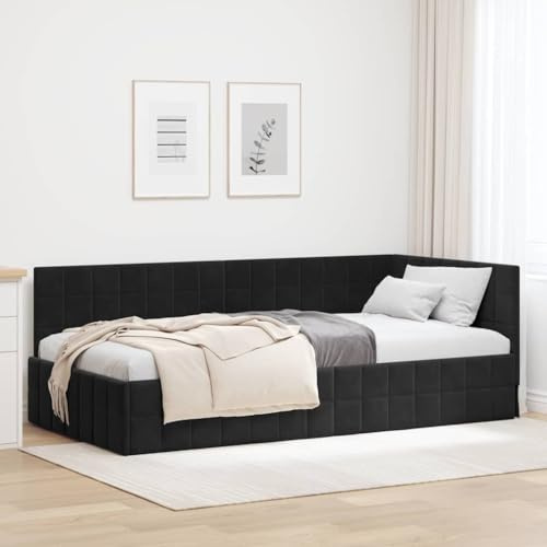 Amorsee Schlafsofa 90 x 200 cm mit Lattenrosten, Polsterbett Bettsofa Einzelbett Bett Sofabett Gästebett Tagesbett, Samt, ohne Matratze, Schwarz