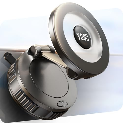 YOSH Vacuum Magnetic Phone Holder, [22×N55 Magnets & 54KG Vacuum] for MagSafe Car Mount, 360° Rotatable Base & Foldable Arm for Dashboard Windscreen, for iPhone 17 16 15 14 13 Samsung Pixel