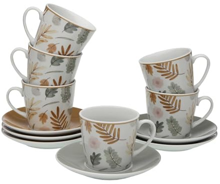 Versa Set de 6 Tazas de té con Plato Tabitha, Medidas (Al x L x An) 10,5 x 8 x 6 cm, Color Gris