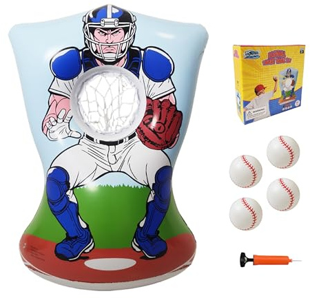 Inflatable Baseball Training Toss Game Inflatable Baseball Pitching Target for Kids, Double-Sided Outdoor & Indoor, Includes 4 Baseballs, Pump & Patch Kit Baseball Game Gifts for 36 Months+
