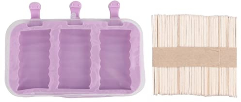 Baxnore Lot de 3 moules à crème glacée en silicone avec couvercle et bâtonnets pour la cuisine, friandises glacées faites maison, lapin rose, forme ovale ondulée, lot de 3, 50 bâto (3 vagues