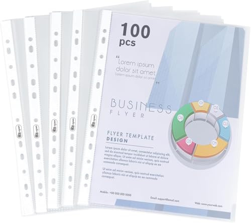 Klarsichthüllen a4 Glasklar Extra Stark, 180µ Prospekthüllen A4 100 Stück, Klarsichtfolien Sammel transparentem -Taschen zum Schutz von Papier, Akten & Dokumenten, 11 Loch Glassichtshüllen din A4