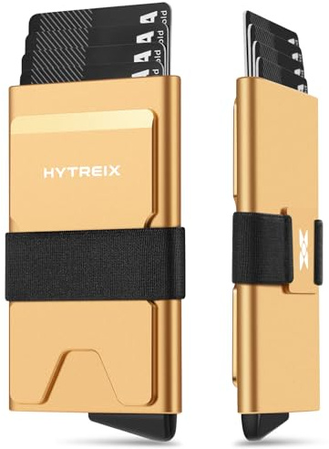 HYTREIX Minimalistische Geldbörse für Damen und Herren, schlanker, RFID-blockierender Kartenhalter mit Geldklammer, einfacher Zugriff auf Karten und Bargeld, leichtes und langlebiges Design, (Gold)