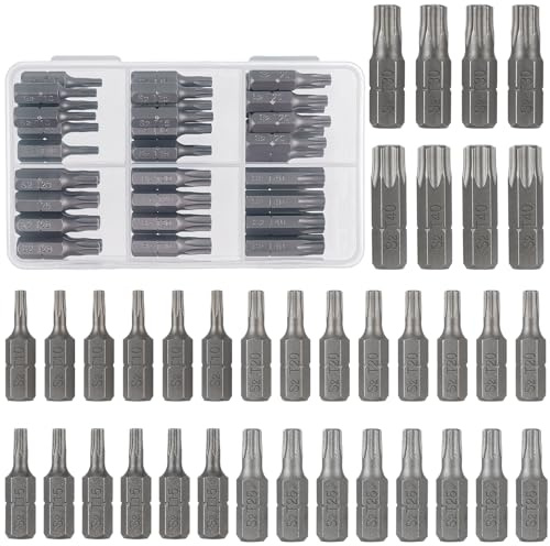 Lot de 36 embouts Torx - 25 mm - T10/T15/T20/T25/T30/T40 - Embouts de tournevis Torx en acier allié au chrome vanadium - Pour la menuiserie, les appareils ménagers, les machines, la réparation