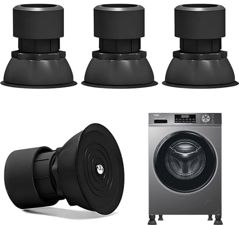Lot de 4 amortisseurs de vibrations universels pour machine à laver et sèche-linge - Anti-vibration - Pour pieds anti-vibrations - Coussinets amortisseurs réglables en hauteur - 10 à 12 cm - Noir