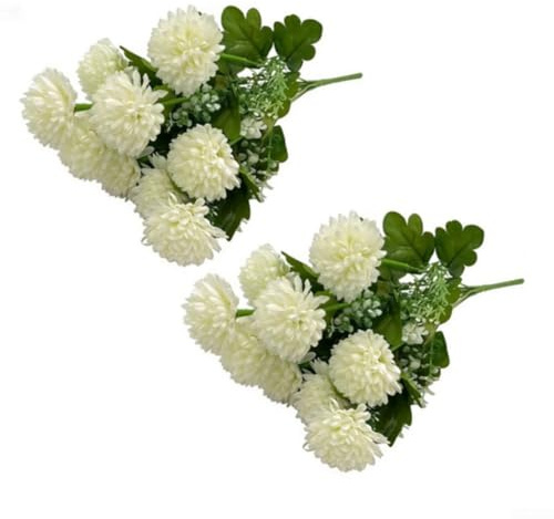 Flores artificiales de crisantemo de seda para decoración de tumbas y arreglos conmemorativos con colores vibrantes y construcción de material resistente (blanco leche)