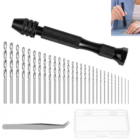 Mini Taladro Manual de Precisión con 48 Brocas de 0.5-3 mm, Pinzas y Portabrocas de 3 Mordazas, Kit Mano Micro Taladro Manual Completo para Modelismo, Joyería, Madera Caja de Almacenamiento, Negro