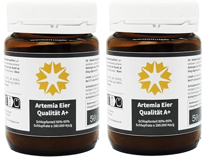 algova Artemia ägg 100 g | A+ kvalitet med 95 % kläckningshastighet | urtidskräfta | levande foder för uppfödning av prydnadsfiskar | För diskus, ciklider, Guppy, Molly, Axolotl och räkor