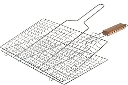 ruecab 1088 Rack di barbecue doppia rigata acciaio inox manico legno argento, 22 x 34 cm