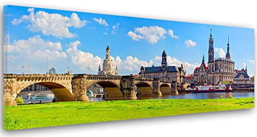 Feeby Wandbild - Wohnzimmer Modern Deko - Dresden Architektur Landschaft - 120x40 cm 1tlg - Bilder Leinwand - Bild auf Leinwand Schlafzimmer - Leinwandbilder für die Wand - Canvas Painting - Fotokunst