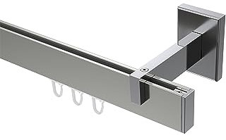 INTERDECO Innenlauf-Gardinenstange eckig 14 x 35 mm, kantige Innenlaufstange aus Metall, Edelstahl-Optik mit Chrom, zur Wandmontage, Typ 10212819, 140 cm