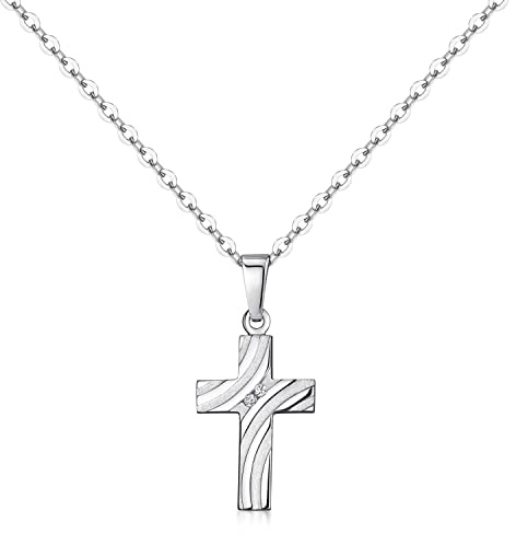 MATERIA by Matthias Wagner Kreuz Anhänger Silber 925 Damen Religion Zirkonia wahlweise mit Kette KA-29