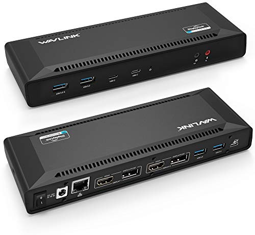 WAVLINK USB-C Dual 4K Universal Docking Station, 5K Single or Dual 4K Display Port, 2 x DisplayPort, 2 X HDMI, 2 X USB-C Ports, 4 x USB 3.0, Gigabit Ethernet, 65W Power Delivery