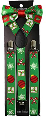Tendycoco Weihnachts-Fliege Hosenträger Set verstellbare Hosenträger Fliege niedliche Hosenträger für Mann Frau