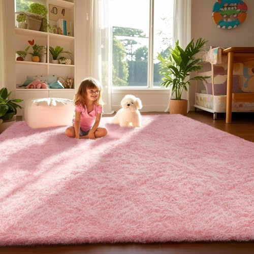 Ophanie Pink Rug for Bedroom Girls, Kids Fluffy Kawaii Fuzzy Furry Shag Area Rug, Cute Plush Soft Shaggy Bedside Indoor Floor 4x6 Carpet for Teen Nursery Dorm Home Room Decor Aesthetic