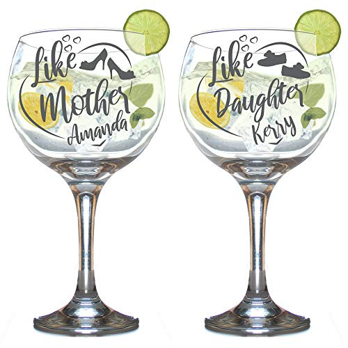 Personalised Gin and Tonic Glass Engraved Balloon Shaped Funny G and T Novelty Juniper Copa Cocktail Stem Mum Daughter Gift Box 630 ml