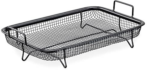 Navaris Cesta de rejilla para horno - Bandeja de acero inoxidable para hornear con poco aceite patatas verduras pollo carne - Parrilla antiadherente