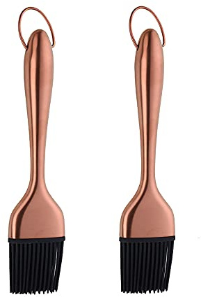 BISDARUN Silicone Barbecue Basting Brushes for Cooking Baking Pastry 2 Pieces Oil Brushes Stainless Steel Detachable Rose Gold Handle Length 20 CM/ 7.87 Inches